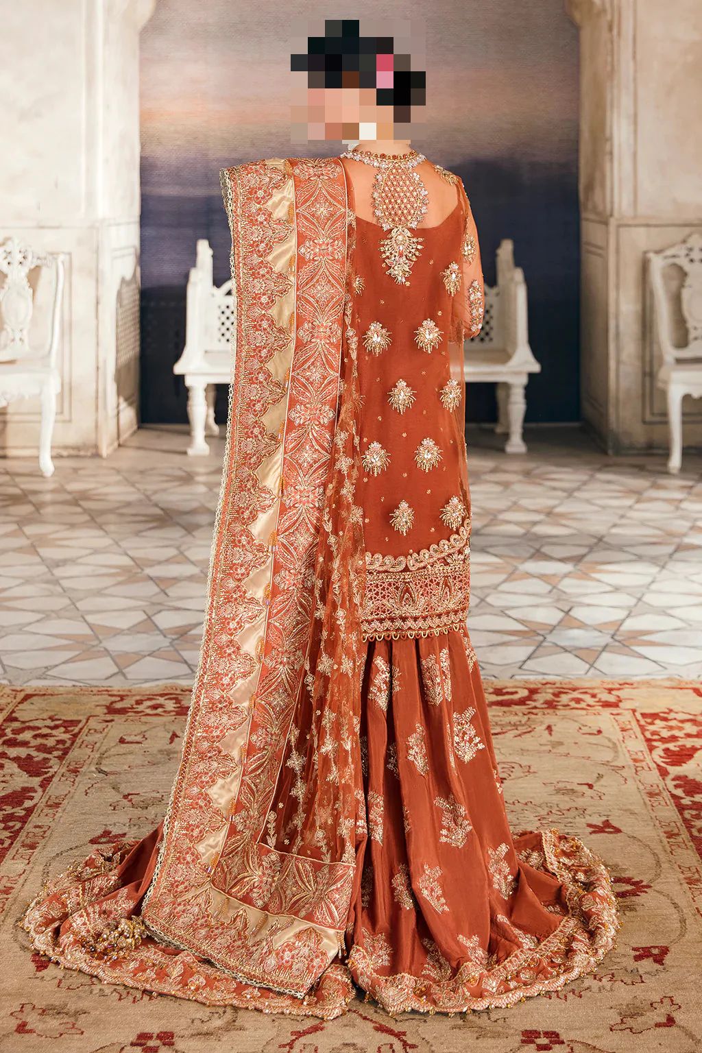 Fatima’s Teal Green Rust Orange & Maroon Wedding Dress