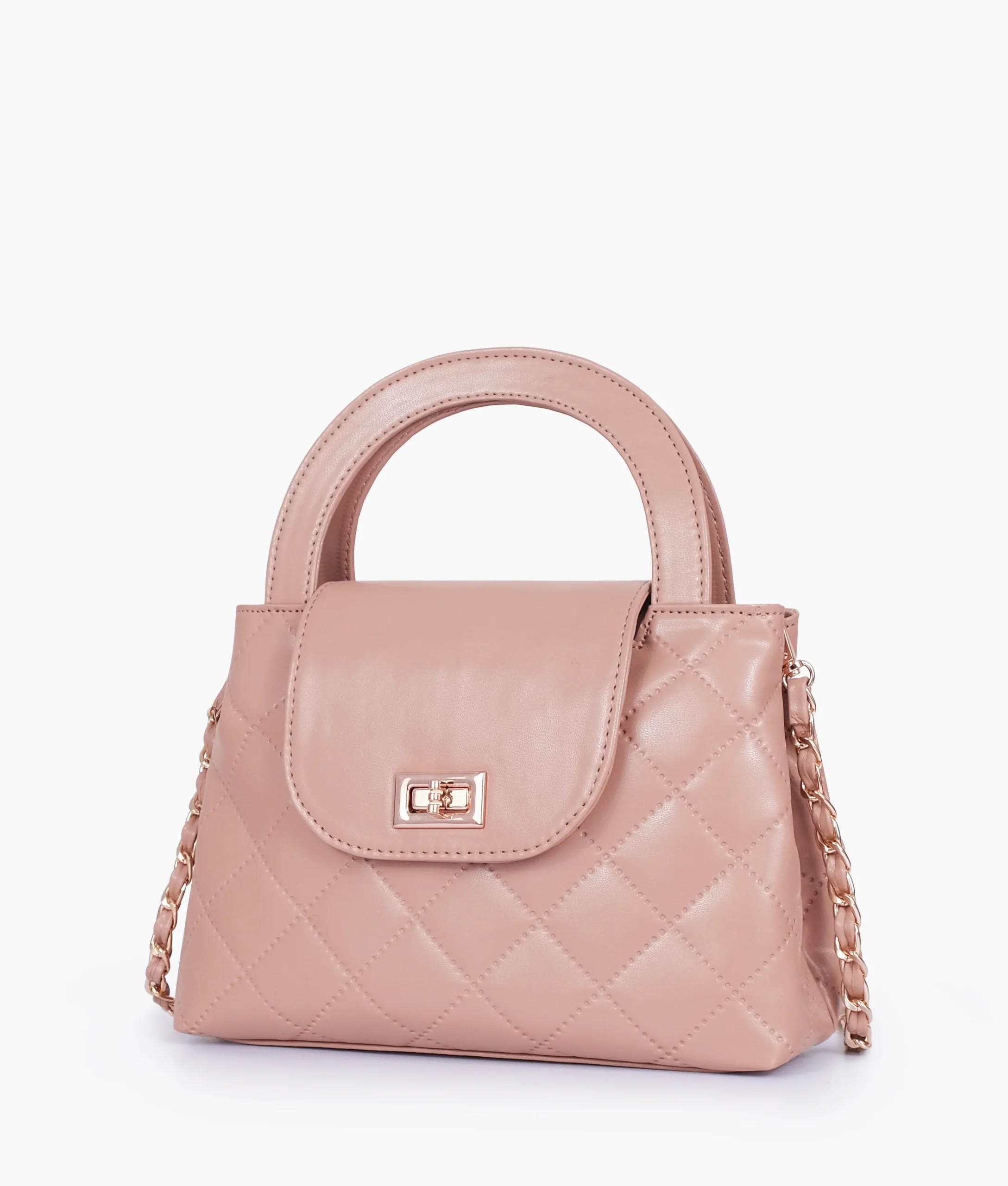 Baby Pink Flap Quilted Bag with Top Handle