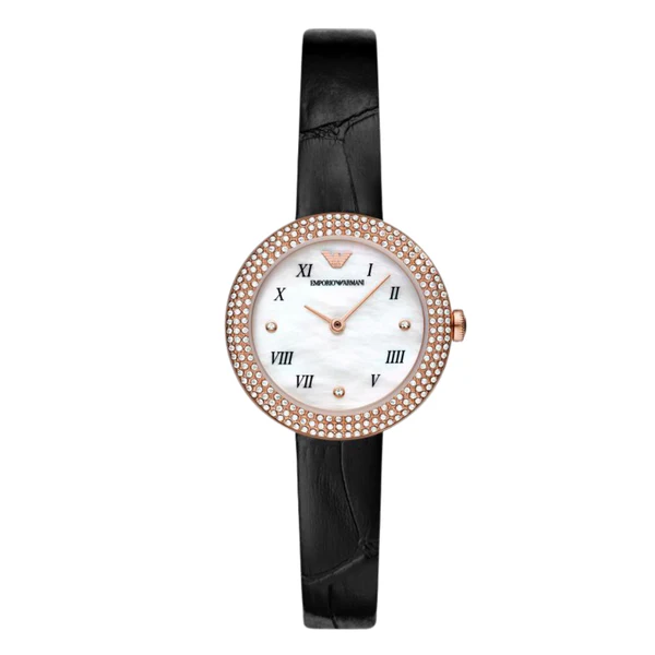 Radiant Emporio Armani Black Leather Watch — 048