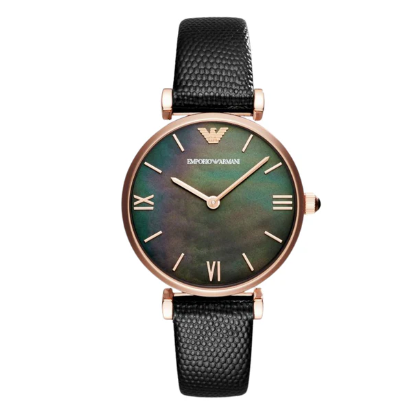 Sophisticated Emporio Armani Black Leather Watch — 043